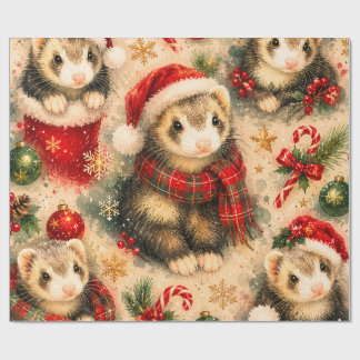 Papier Cadeau Furet de fête dans un emballage de Noël avec échar