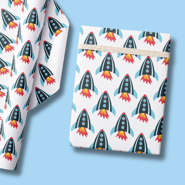 Papier Cadeau Fusée spatiale (Space themed rocket ship wrapping paper rolls for boys birthday party.)