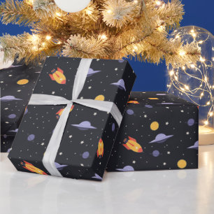 Papier Cadeau Fusées Cosmos Vaisseaux Spatiaux Ovnis Planètes Ét