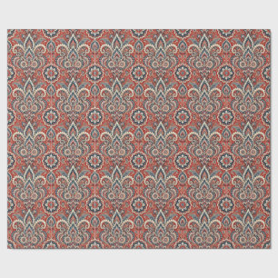 Papier Cadeau Fusion florale Paisley en rouge, blanc et bleu