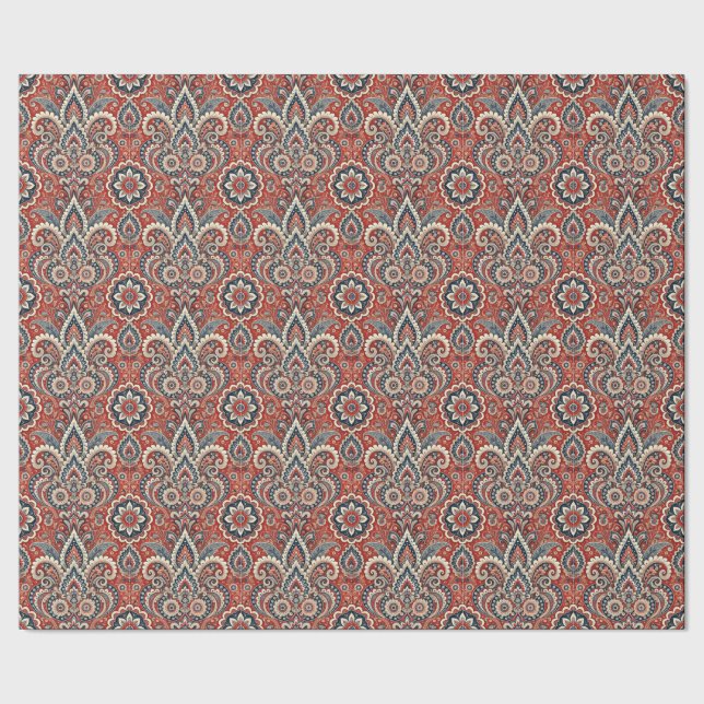 Papier Cadeau Fusion florale Paisley en rouge, blanc et bleu (Couture)