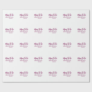 Papier Cadeau Futur maman baby shower nom date rose simple minim