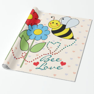 Papier Cadeau Gaffez l'abeille avec des feuilles d'amour
