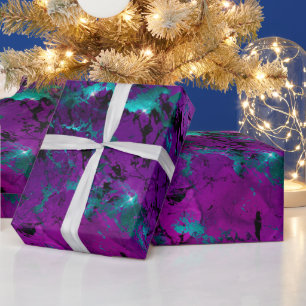 Papier Cadeau Galaxie de marbre violet et sarcelle à l'aquarelle