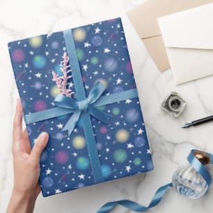 Papier Cadeau Galaxie du Baby shower spatial