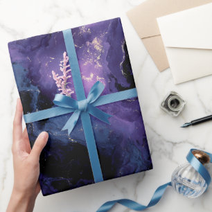 Papier Cadeau Galaxie Nébuleuse Violette Espace Noir Motif Abstr