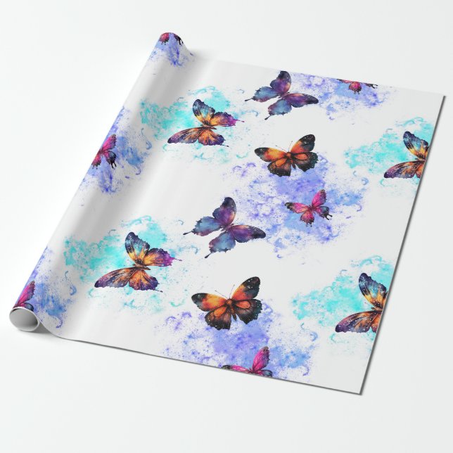 Papier Cadeau Galaxie papillon blanc (Déroulé)