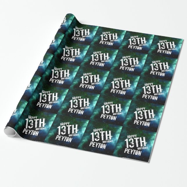 Papier Cadeau Galaxy Green Blue Fête d'anniversaire personnalisé (Déroulé)