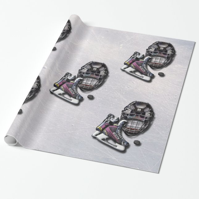 Papier Cadeau Galet de casque de patins de hockey sur glace avec (Déroulé)