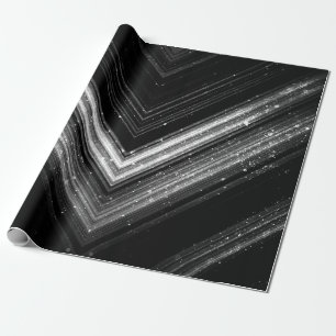 Papier Cadeau Galiée noire argent métallisé scintillant chevron 