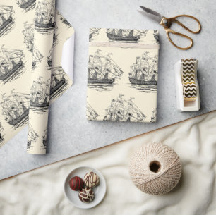 Papier Cadeau Galleon des pirates vintage, esquisse d'un navire 