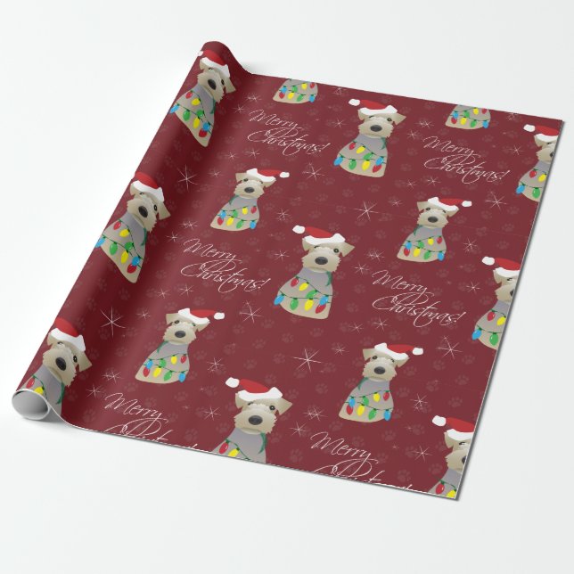 Papier Cadeau Gallois Terrier Empreintes de pattes Red Christmas (Déroulé)