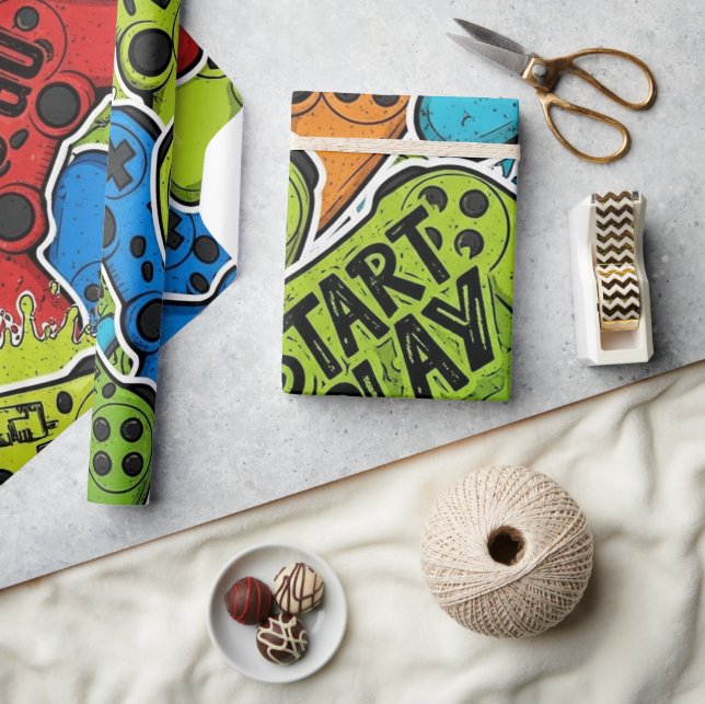 Papier Cadeau Gamer Pattern Wrapping Paper (Artisanat)