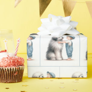 Papier Cadeau Garçon à l'aquarelle et son chien
