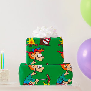 Papier Cadeau Garçon au feu de camp faisant rôtir un Hot Dog