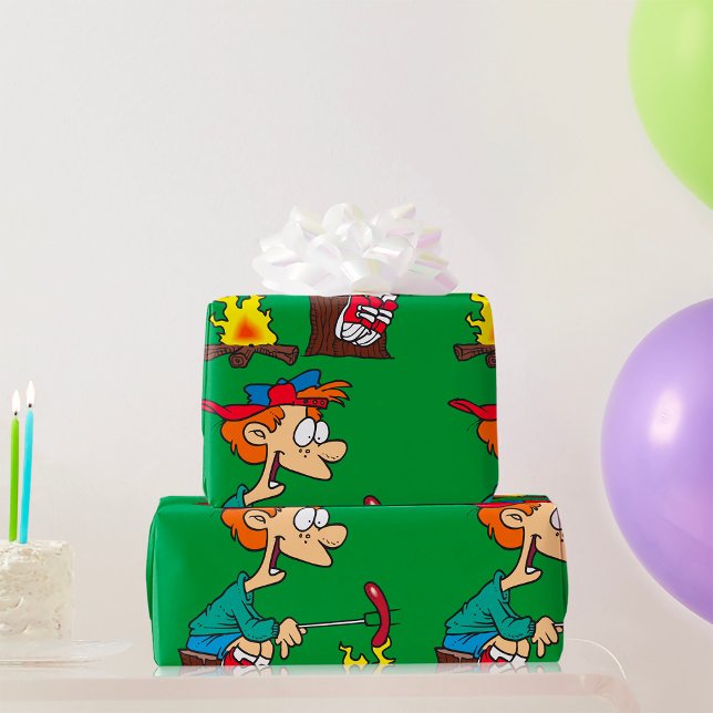 Papier Cadeau Garçon au feu de camp faisant rôtir un Hot Dog (Créateur téléchargé)