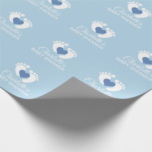 Papier Cadeau GARÇON bleu personnalisé de coeur de pieds de BABY