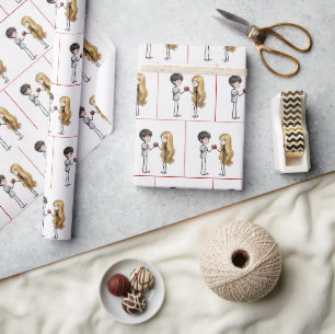 Papier Cadeau Garçon bonhomme allumette donnant son cœur
