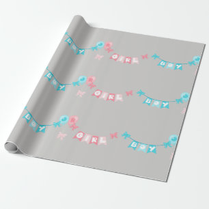 Papier Cadeau Garçon Fille Rose Bleu Bannière Fête de Révélation