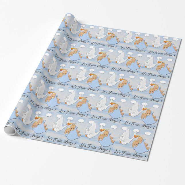 Papier Cadeau Garçons blonds jumeaux - baby shower de cigogne (Déroulé)