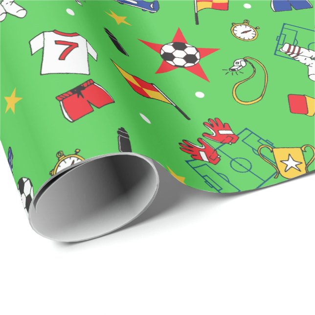 Papier Cadeau Garçons Football Balls Chemises et Bottes Concepti (Coin rond)