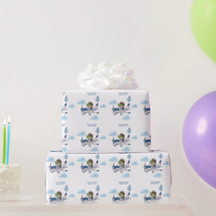 Papier Cadeau Garçons Mignon Bleu Voyage Avion Enfants 1er Anniv