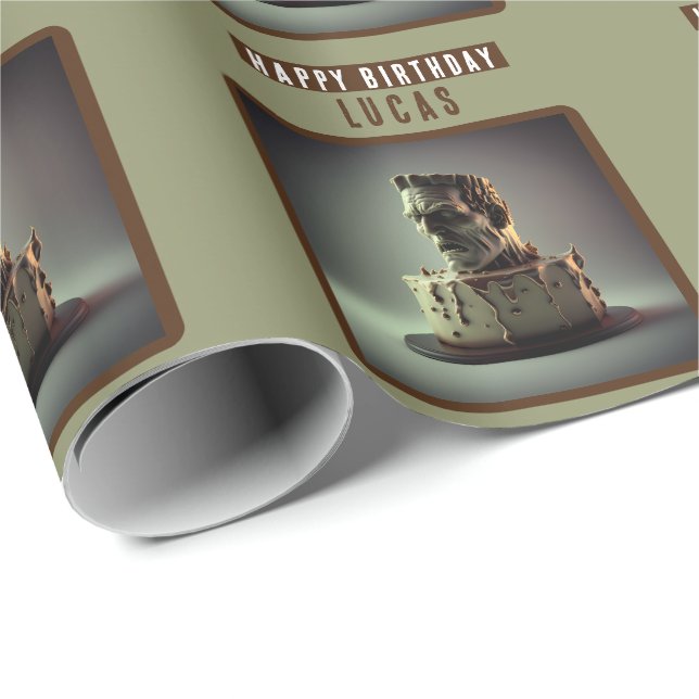 Papier Cadeau Gâteau au chocolat Frankenstein Head (Coin rond)