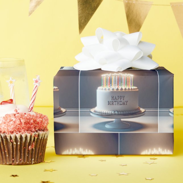 Papier Cadeau Gâteau d'anniversaire avec beaucoup de bougies (Fête d'anniversaire)