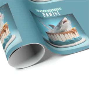 Papier Cadeau Gâteau d'anniversaire sur le thème du requin