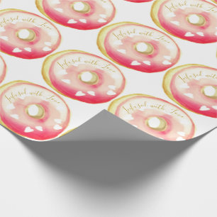 Papier Cadeau Gâteau donut glacé rose "Infusé d'amour"  Modèle