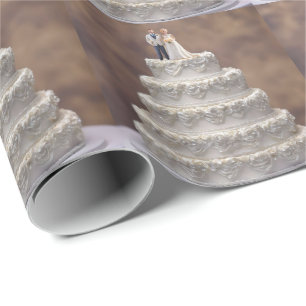 Papier Cadeau Gâteau Mariage Blanc De Cinq Niveaux Avec Couple D