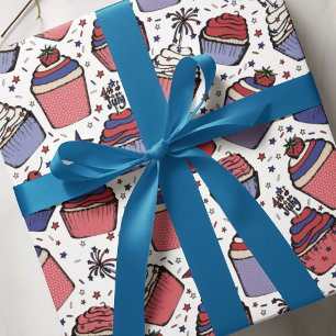 Papier Cadeau Gâteau Patriote Rouge, Blanc et Bleu