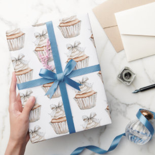 Papier Cadeau Gâteaux Blancs Argentés Pailletés Anniversaire