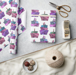 Papier Cadeau Gâteaux d'anniversaire violets