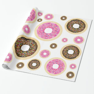 Papier Cadeau Gâteaux Donuts Rose Saupoudrés Fête d'Anniversaire