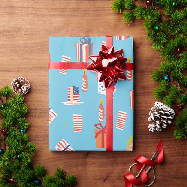 Papier Cadeau Gâteaux et cadeaux patriotiques 4 juillet (Cadeau de vacances)