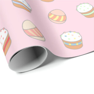 Papier Cadeau Gâteaux et oeufs de Pâques mignons Motif rose