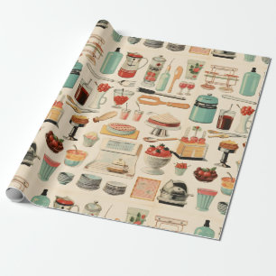 Papier Cadeau Gâteaux et outils de cuisine rétro