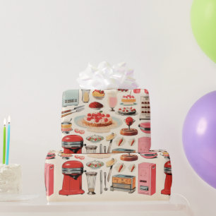 Papier Cadeau Gâteaux et outils de cuisine rétro