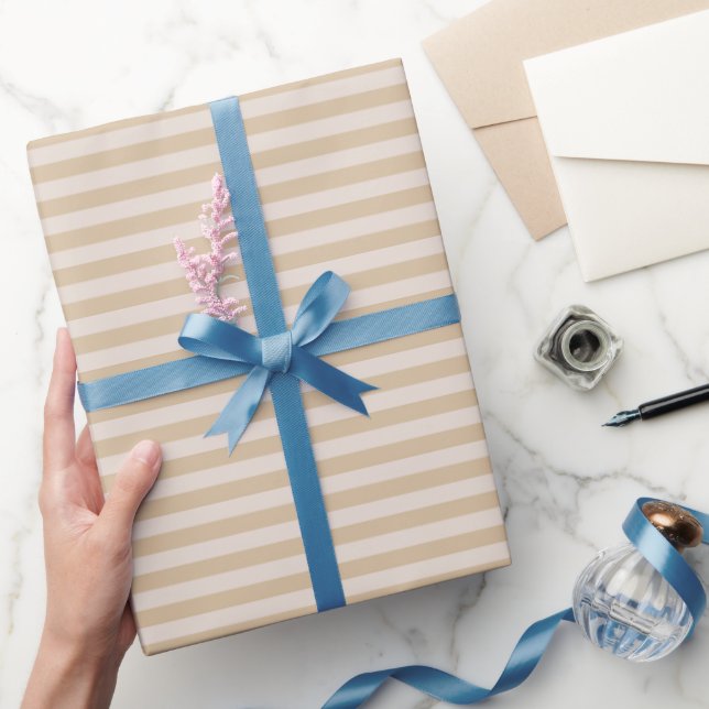 Papier Cadeau Gaufrette Marron et Rayures au Beurre Crème (Cadeaux)