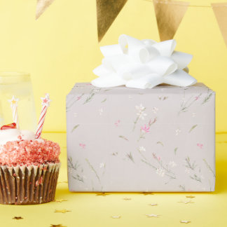 Papier Cadeau Gaura Aquarelle Florale Rose Tendre