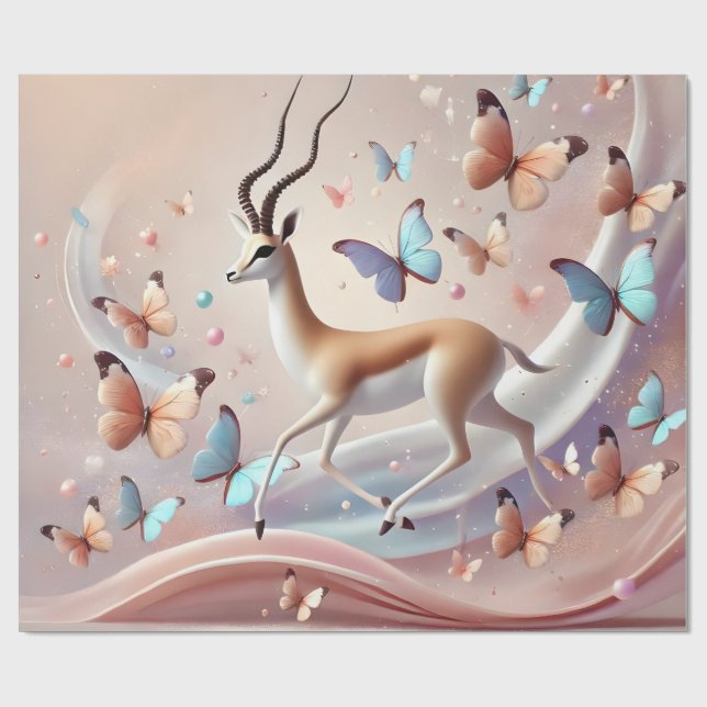 Papier Cadeau Gazelle and Butterflies Fantasy Art (Plat)