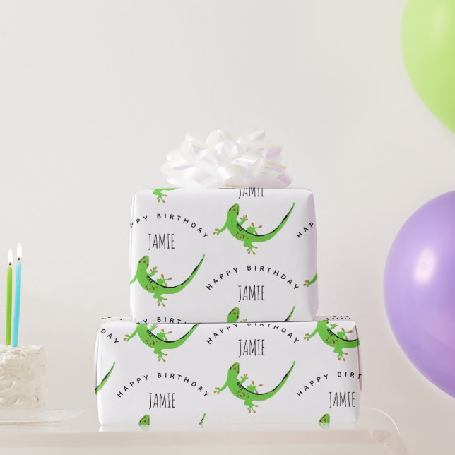 Papier Cadeau Gecko Lizard Reptile Anniversaire Nom personnalisé (Cadeaux de fête)