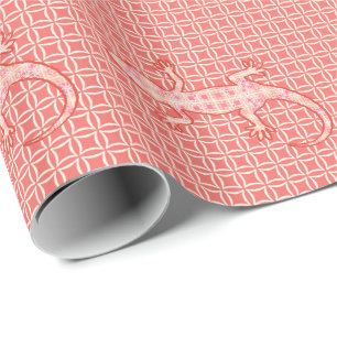 Papier Cadeau Gecko tribal de batik - rose et crème de corail