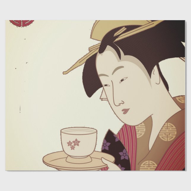 Papier Cadeau Geisha Girl japonaise  (Plat)