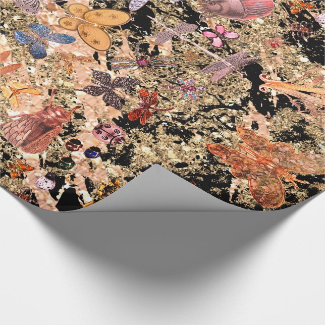 Papier Cadeau Gemmes Abstraites de Papillon de prairie d'or noir (Coin)