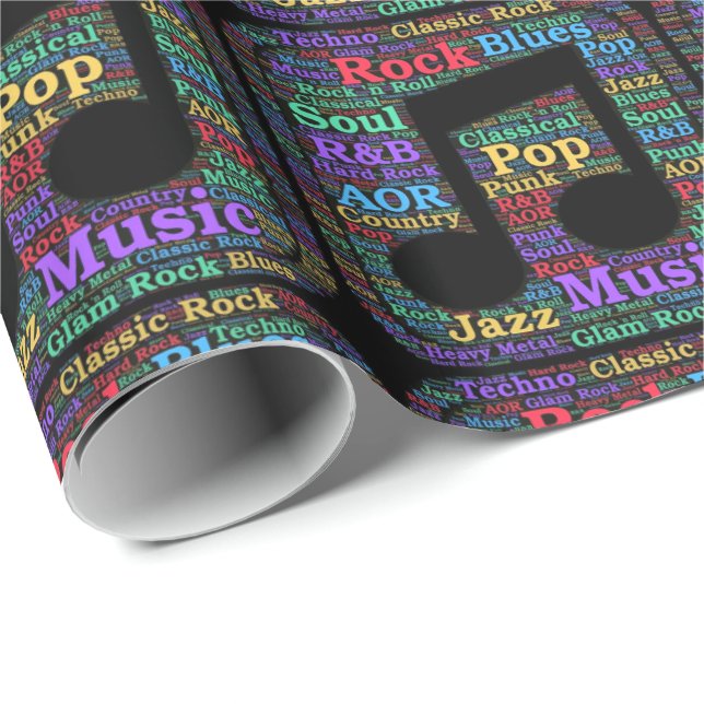 Papier Cadeau Genres de musique colorée (Coin rond)