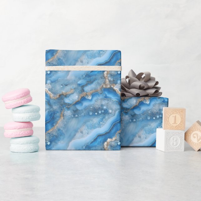 Papier Cadeau Géode Bleu & Or (Baby Shower)
