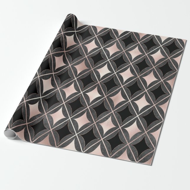 Papier Cadeau Géométrie noire et rose pâle (Déroulé)
