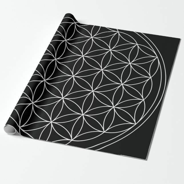 Papier Cadeau Géométrie sacrée : Fleur de vie Noir & Blanc (Déroulé)